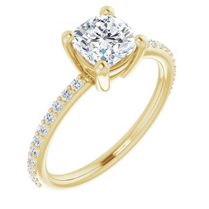 14K Yellow 6 mm Cushion Forever Oneâ„¢ Moissanite & 1/5 CTW Diamond Engagement Ring  