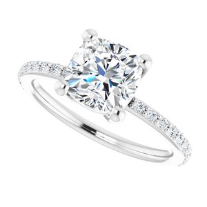 Platinum 7 mm Cushion Forever Oneâ„¢ Moissanite & 1/5 CTW Diamond Engagement Ring  