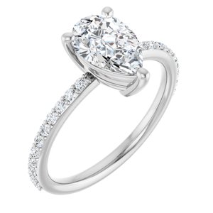 14K White 9x6 mm Pear  Forever One™ Moissanite & 1/5 CTW Diamond Engagement Ring