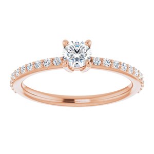 14K Rose 4 mm Round  Forever Oneâ„¢ Moissanite & 1/5 CTW Diamond Engagement Ring  