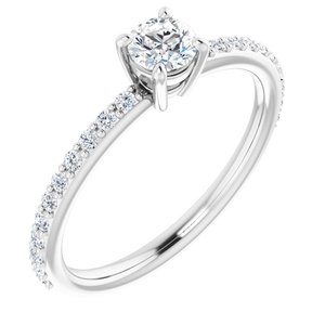 Platinum 4 mm Round  Forever One™ Moissanite & 1/5 CTW Diamond Engagement Ring