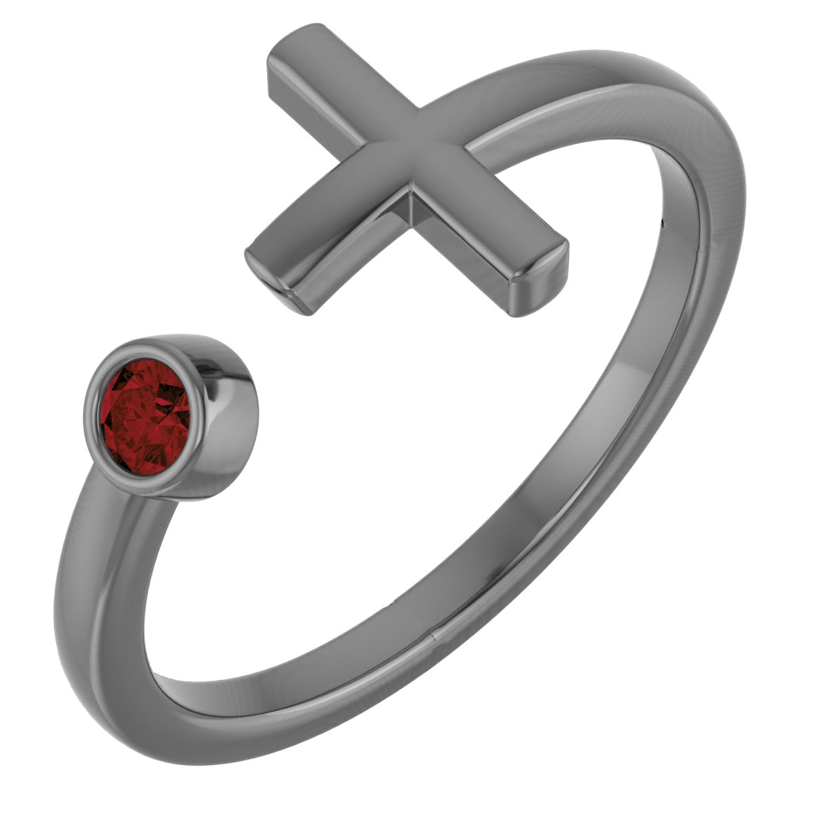 Sterling Silver Mozambique Garnet Negative Space Cross Ring               
