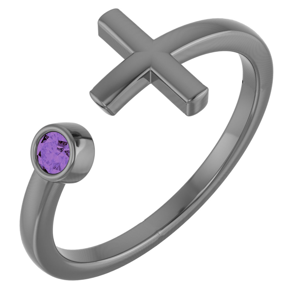 Sterling Silver Natural Amethyst Negative Space Cross Ring