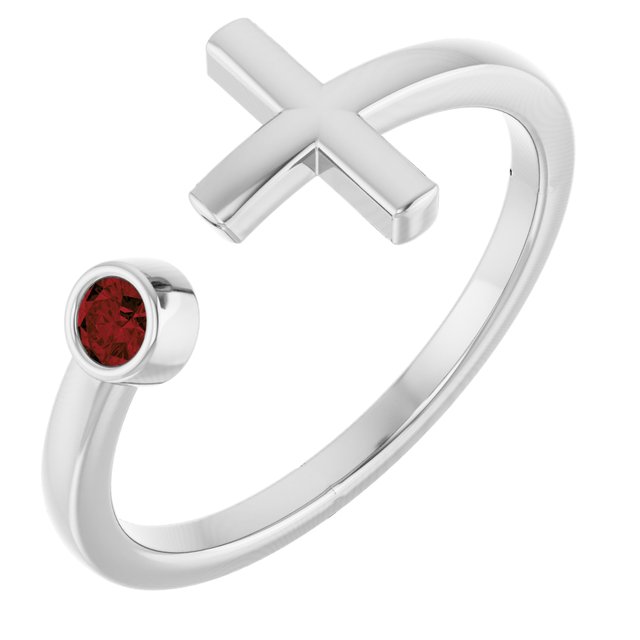 Sterling Silver Natural Mozambique Garnet Negative Space Cross Ring