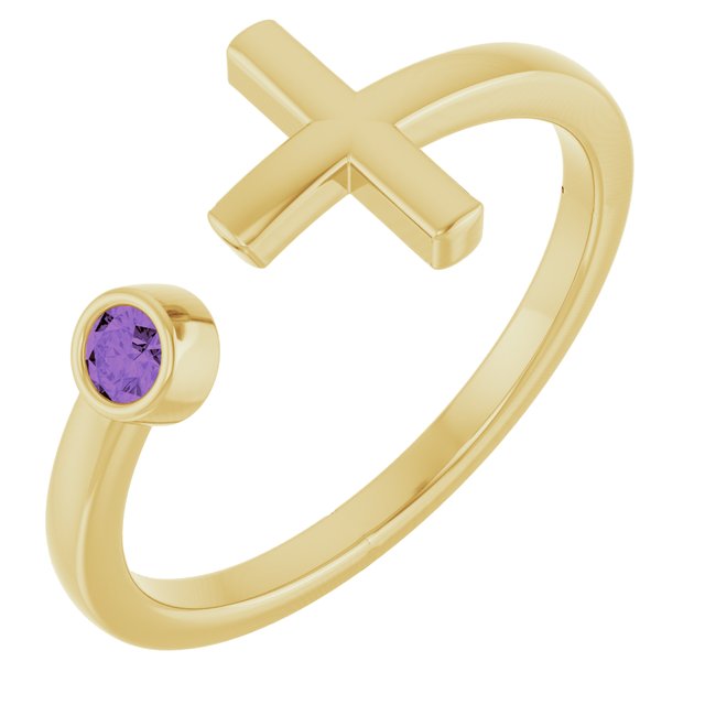 14K Yellow Natural Amethyst Negative Space Cross Ring