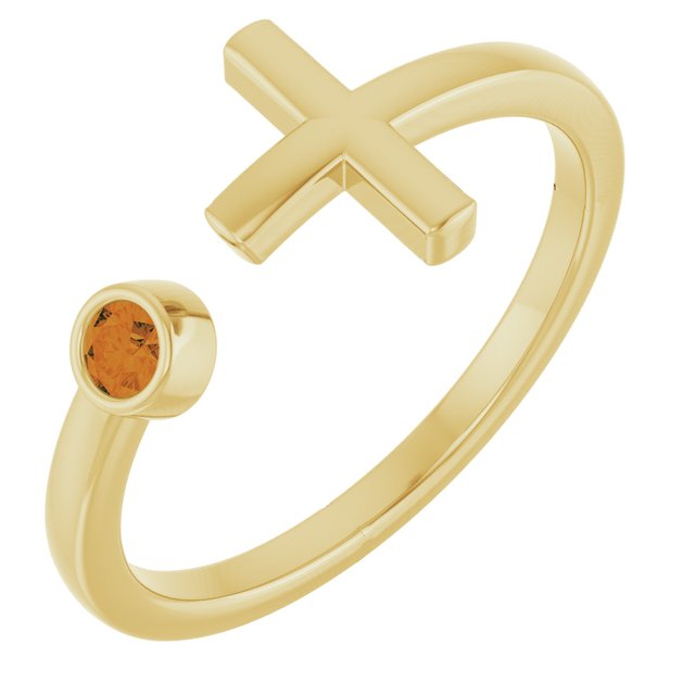 14K Yellow Natural Citrine Negative Space Cross Ring