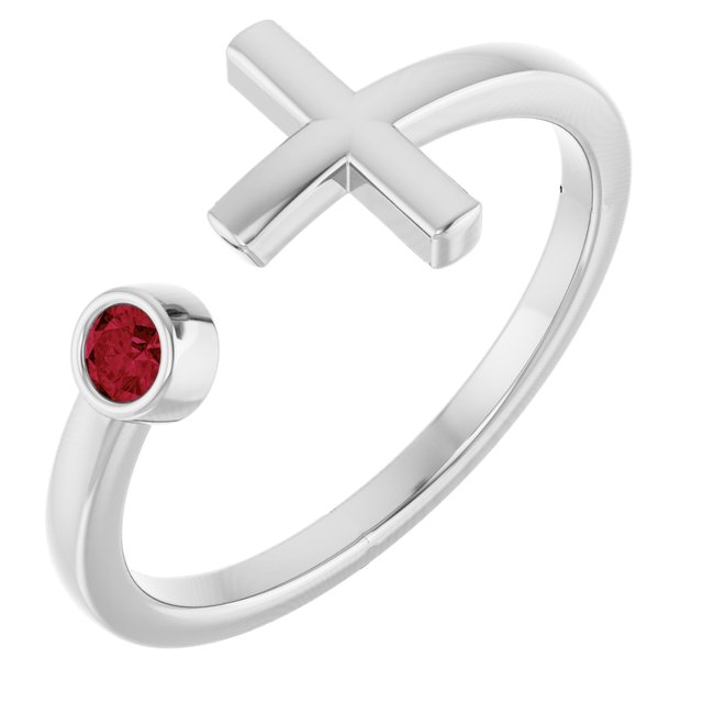 Sterling Silver Lab-Grown Ruby Negative Space Cross Ring