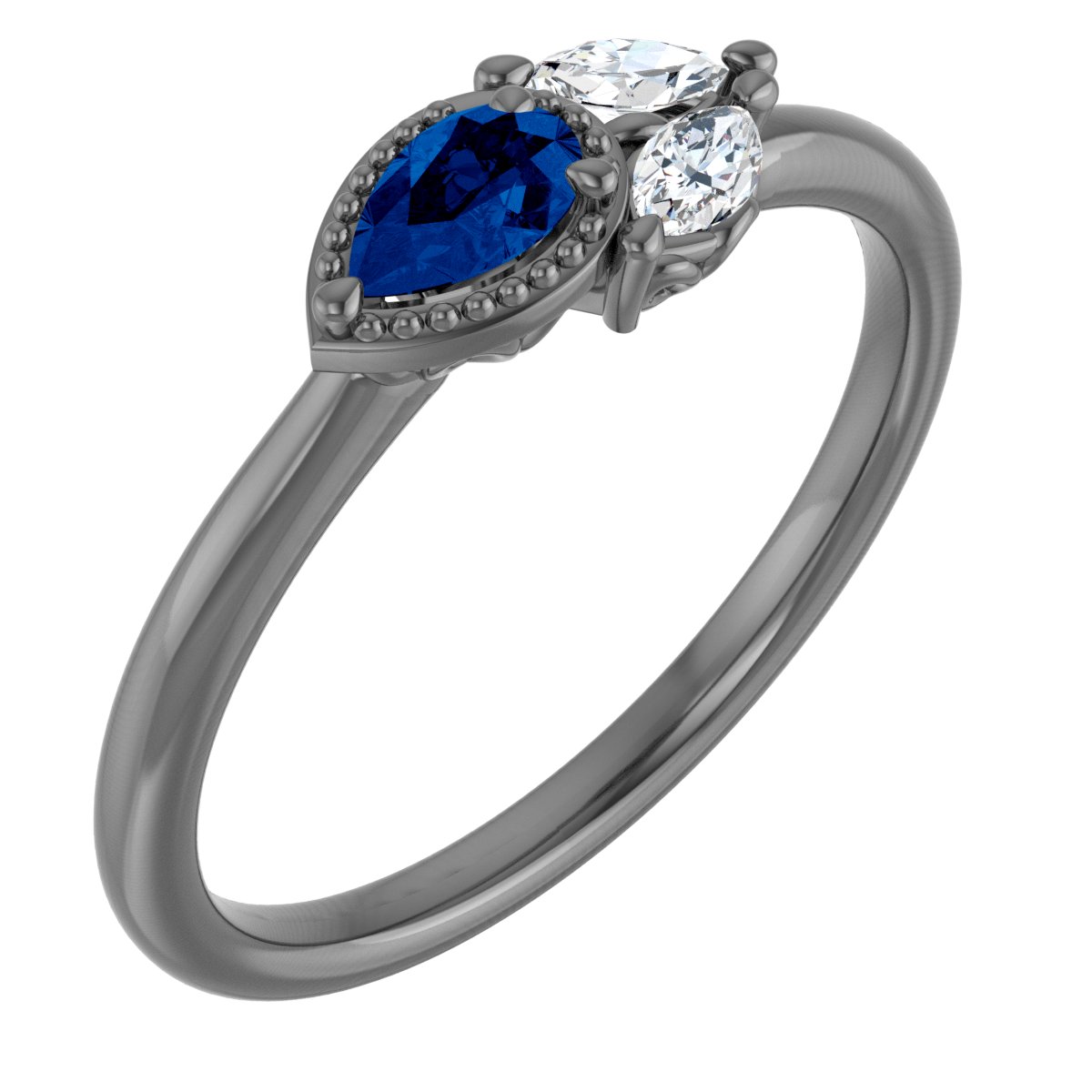 14K White Lab-Grown Blue Sapphire & 1/8 CTW Natural Diamond Ring