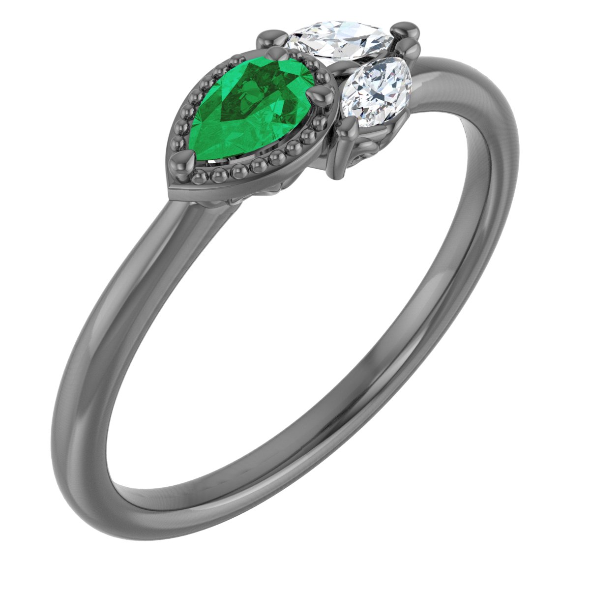 14K Rose Lab-Grown Emerald & 1/8 CTW Diamond Ring       