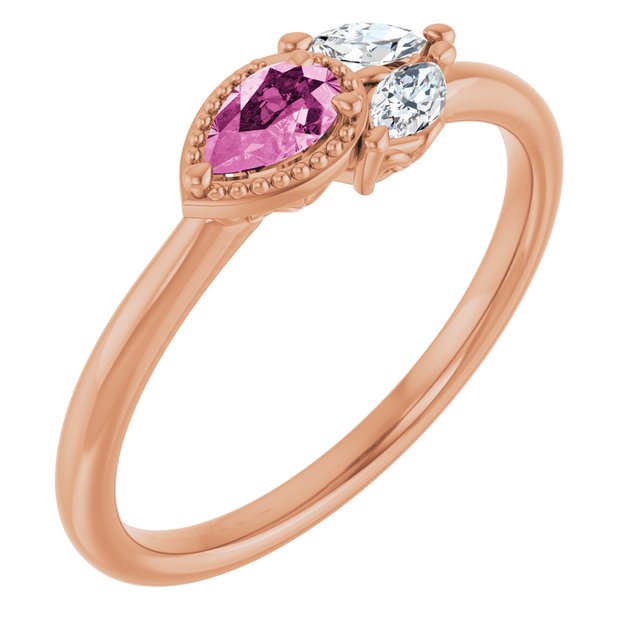 14K Rose Natural Pink Sapphire & 1/8 CTW Natural Diamond Ring