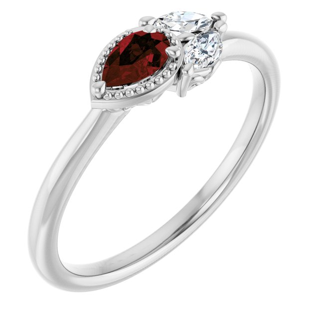 Sterling Silver Natural Mozambique Garnet & 1/8 CTW Natural Diamond Ring