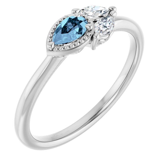 14K White Aquamarine & 1/8 CTW Diamond Ring        