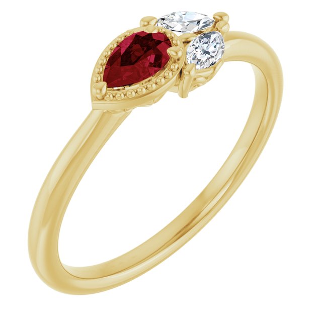 14K Yellow Ruby & 1/8 CTW Diamond Ring
