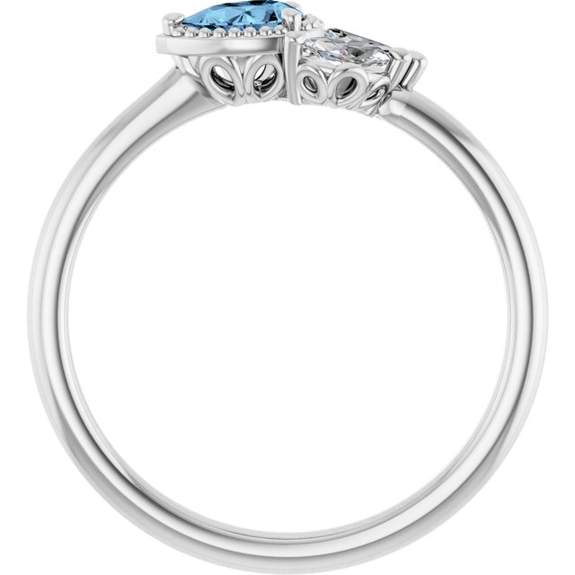 Sterling Silver Natural Aquamarine & 1/6 CTW Natural Diamond Ring