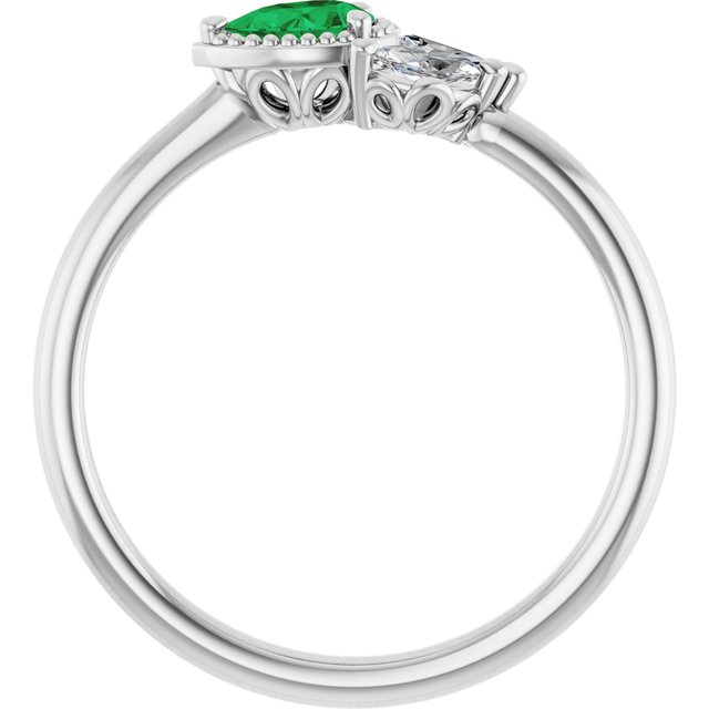 Sterling Silver Lab-Grown Emerald & 1/6 CTW Natural Diamond Ring