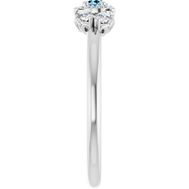 14K White Aquamarine & 1/8 CTW Diamond Ring        