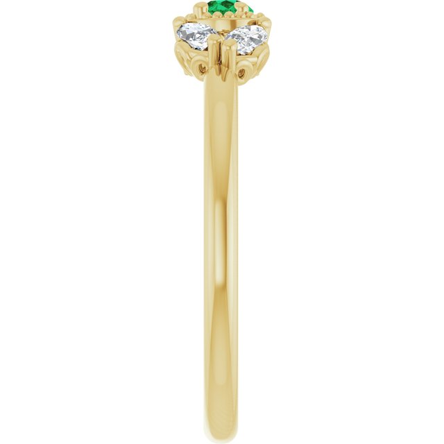 14K Yellow Natural Emerald & 1/8 CTW Natural Diamond Ring