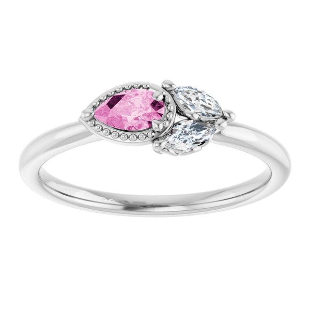 14K White Pink Sapphire & 1/8 CTW Diamond Ring 