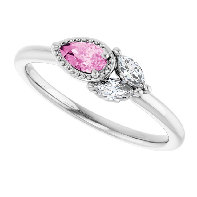14K White Pink Sapphire & 1/8 CTW Diamond Ring 