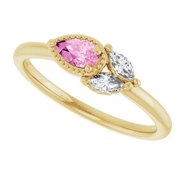 14K Yellow Pink Sapphire & 1/8 CTW Diamond Ring 