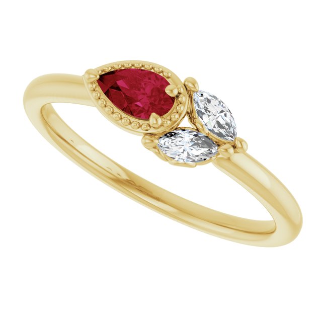 14K Yellow Ruby & 1/8 CTW Diamond Ring      