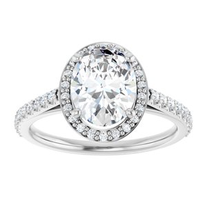 14K White 9x7 mm Oval Forever Oneâ„¢ Moissanite & 1/4 CTW Diamond Engagement Ring 