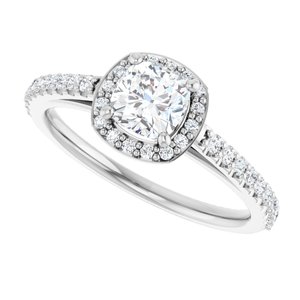 14K White 5 mm Cushion Forever Oneâ„¢ Moissanite & 1/4 CTW Diamond Engagement Ring 