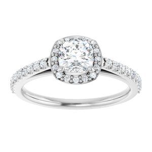 Platinum 5 mm Cushion Forever Oneâ„¢ Moissanite & 1/4 CTW Diamond Engagement Ring 