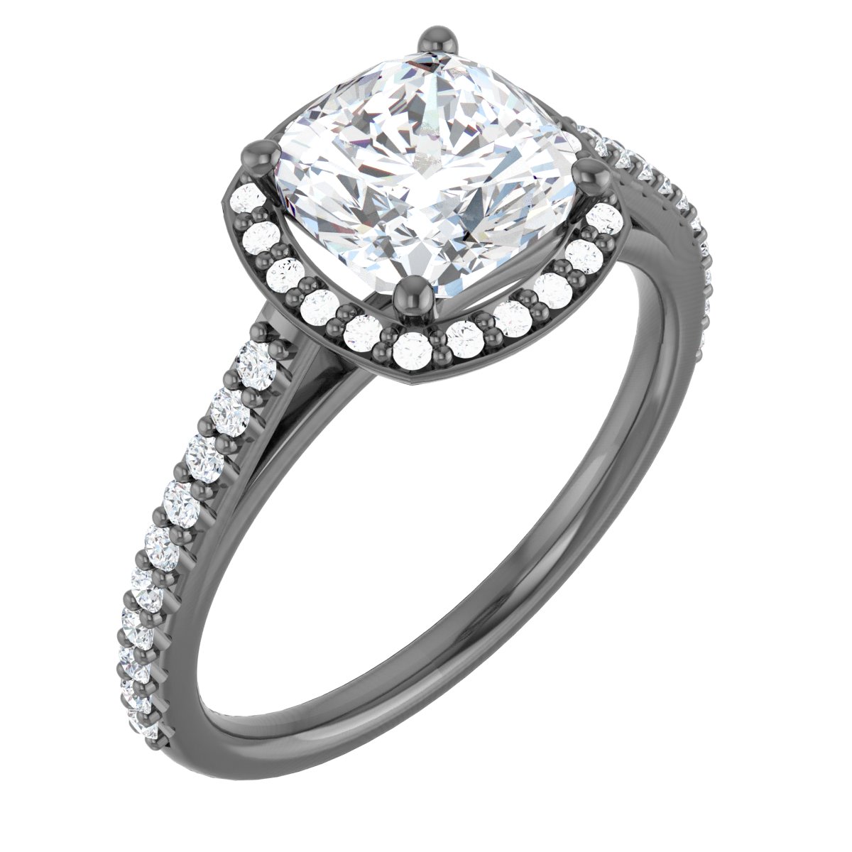 14K White 7 mm Cushion Forever One Moissanite and .25 CTW Diamond Engagement Ring Ref 13895704