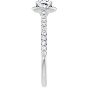 Platinum 5 mm Cushion Forever Oneâ„¢ Moissanite & 1/4 CTW Diamond Engagement Ring 
