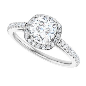 14K White 6 mm Cushion Forever Oneâ„¢ Moissanite & 1/4 CTW Diamond Engagement Ring 
