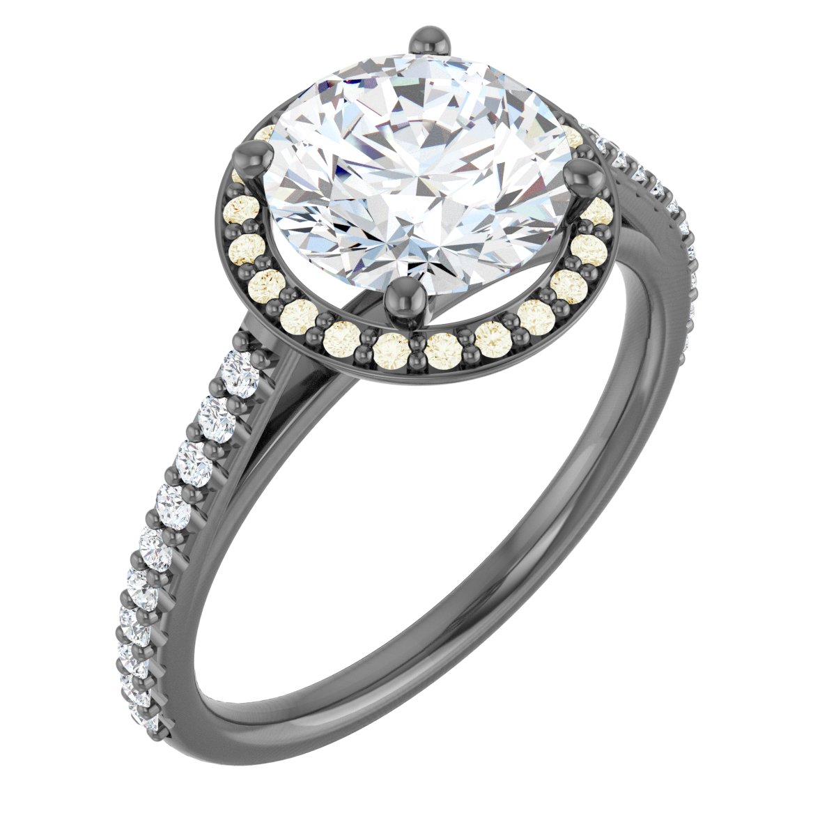 14K Yellow 8 mm Round Forever One Moissanite and .25 CTW Diamond Engagement Ring Ref 13895380
