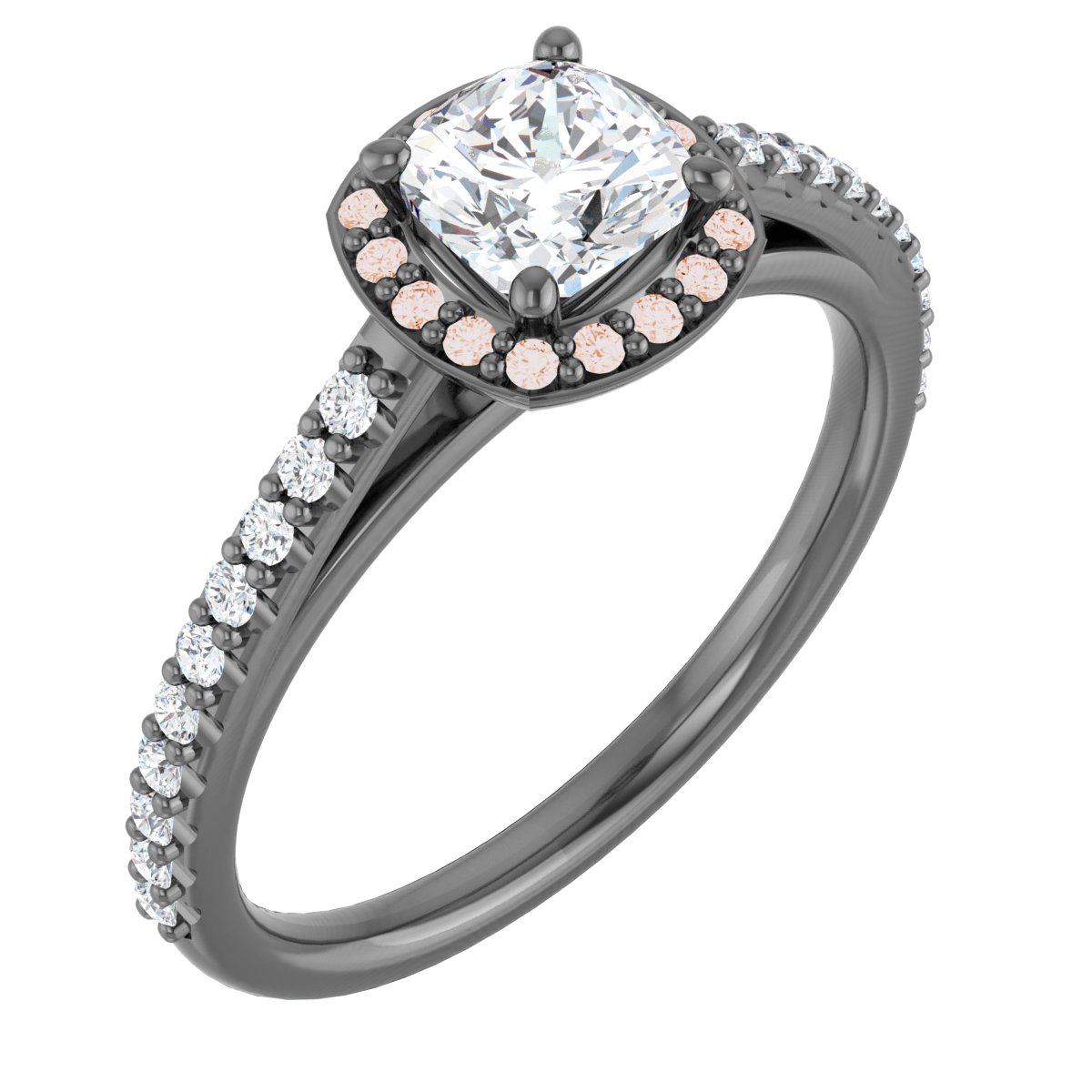 14K Rose 5 mm Cushion Forever One Moissanite and .25 CTW Diamond Engagement Ring Ref 13895690