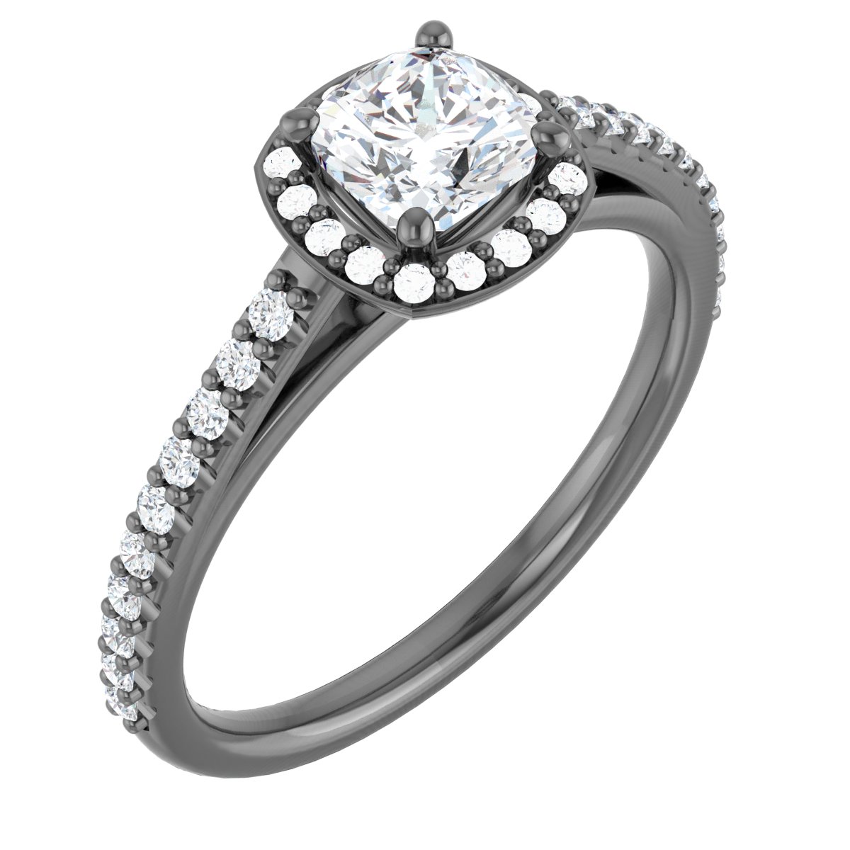 14K White 5 mm Cushion Forever One Moissanite and .25 CTW Diamond Engagement Ring Ref 13895688