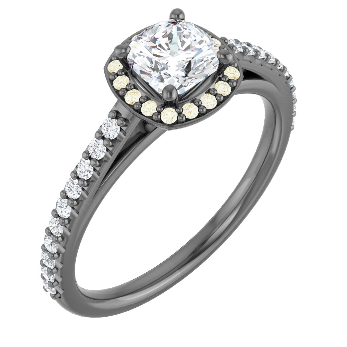 14K Yellow 5 mm Cushion Forever One Moissanite and .25 CTW Diamond Engagement Ring Ref 13895689