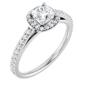 14K White 5 mm Cushion Forever One™ Moissanite & 1/4 CTW Diamond Engagement Ring
