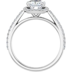 14K White 7 mm Cushion Forever One™ Moissanite & 1/4 CTW Diamond Engagement Ring