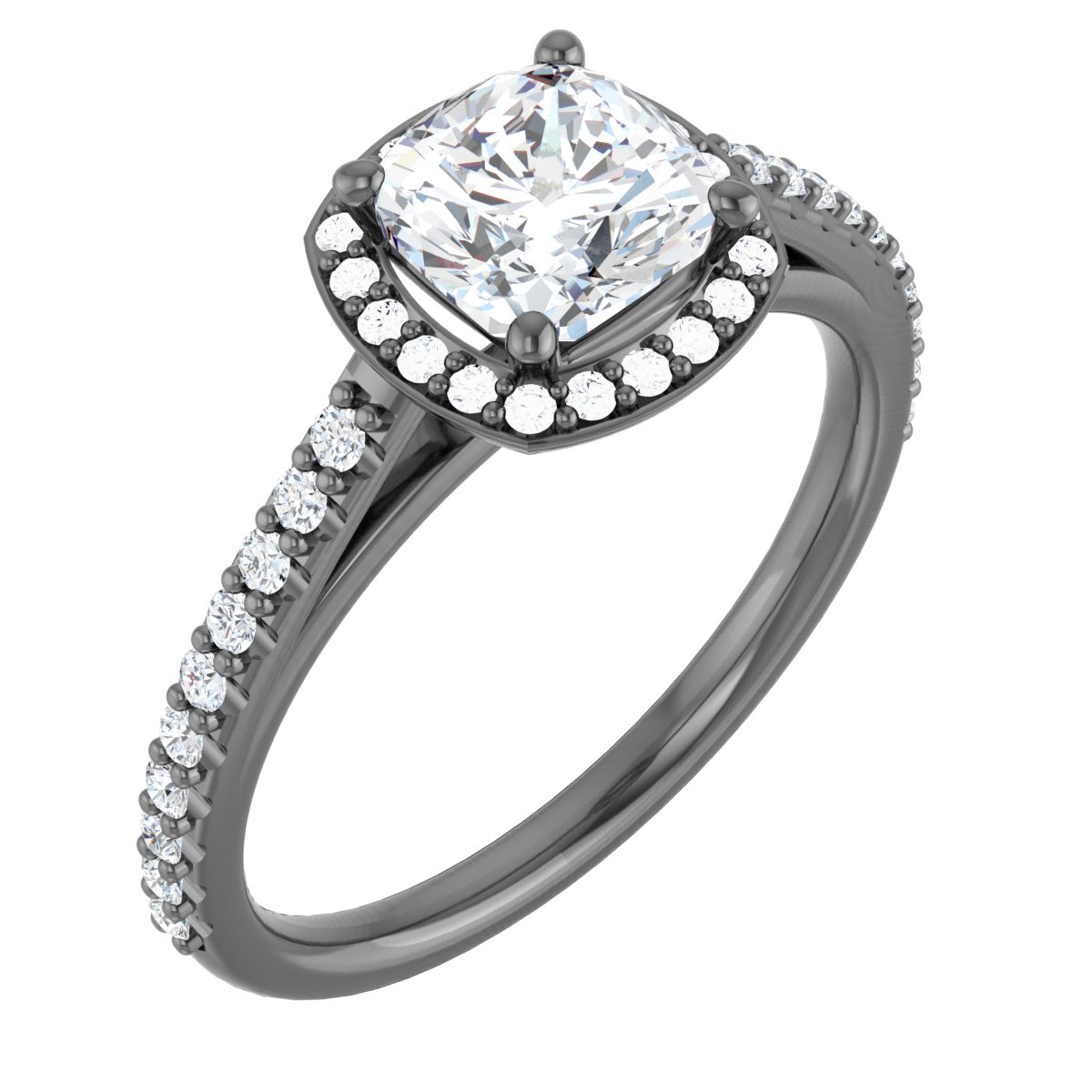 14K White 6 mm Cushion Forever One Moissanite and .25 CTW Diamond Engagement Ring Ref 13895696