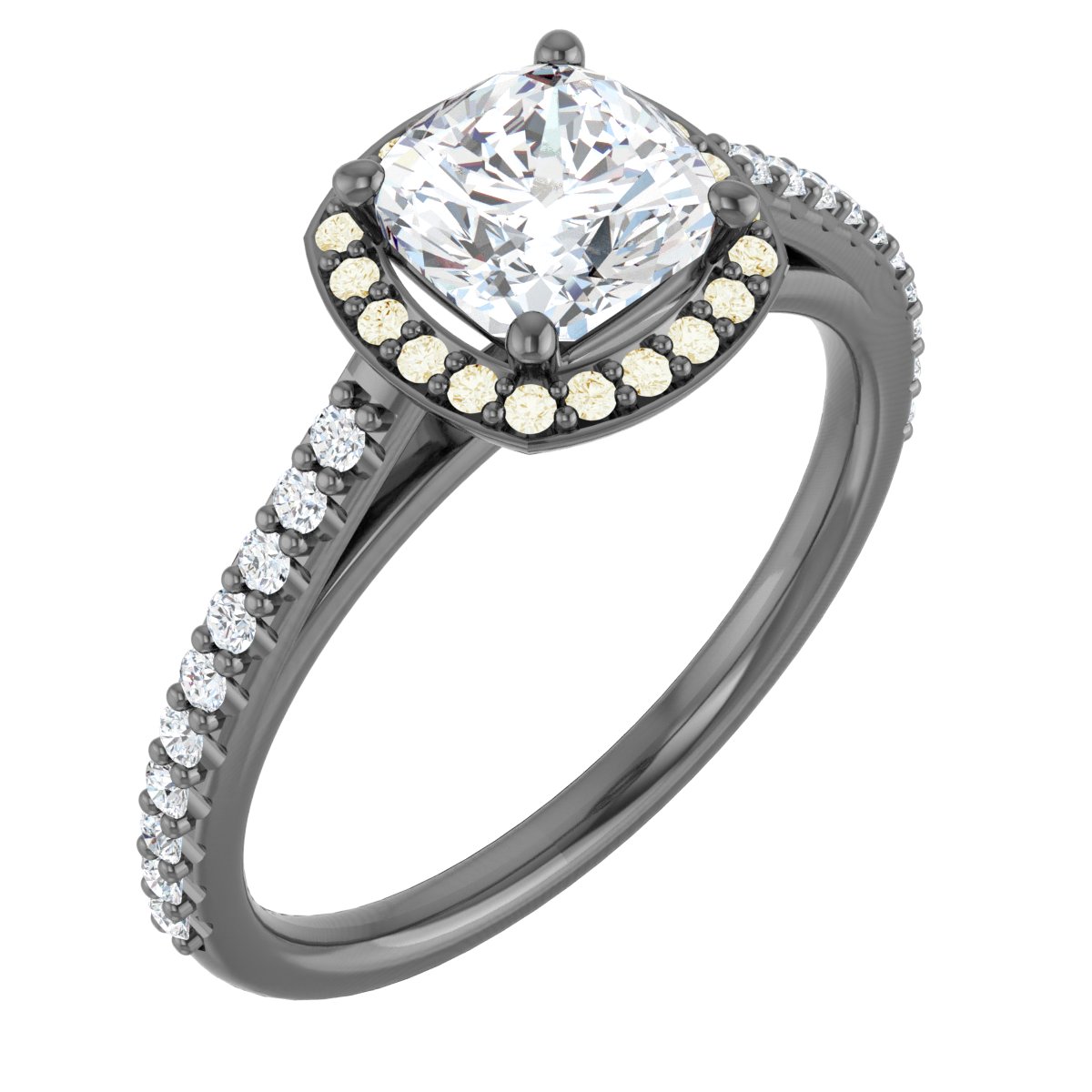 14K Yellow 6 mm Cushion Forever One Moissanite and .25 CTW Diamond Engagement Ring Ref 13895697