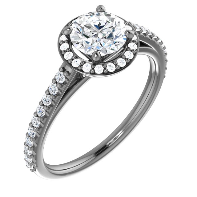 14K White 6 mm Round Forever One Moissanite and .25 CTW Diamond Engagement Ring Ref 13895347