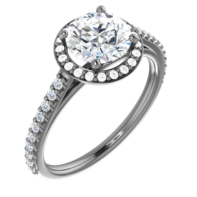 14K White 7 mm Round Forever One Moissanite and .25 CTW Diamond Engagement Ring Ref 13895363