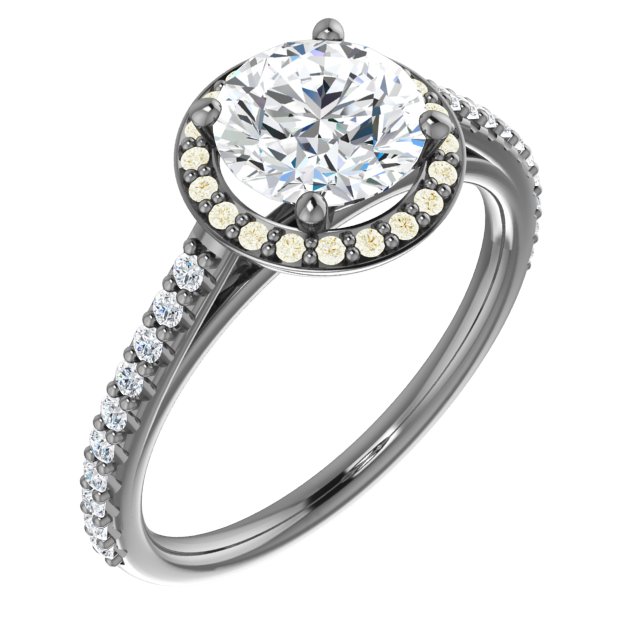 14K Yellow 7 mm Round Forever One Moissanite and .25 CTW Diamond Engagement Ring Ref 13895364