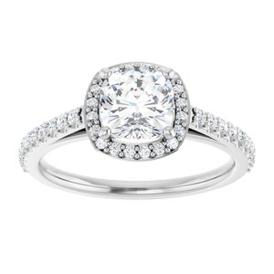 14K White 6 mm Cushion Forever Oneâ„¢ Moissanite & 1/4 CTW Diamond Engagement Ring 