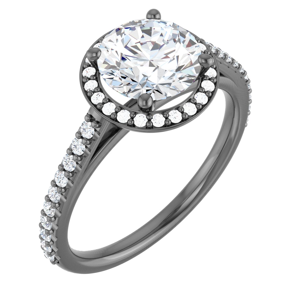 14K White 7.5 mm Round Forever One Moissanite and .25 CTW Diamond Engagement Ring Ref 13895371