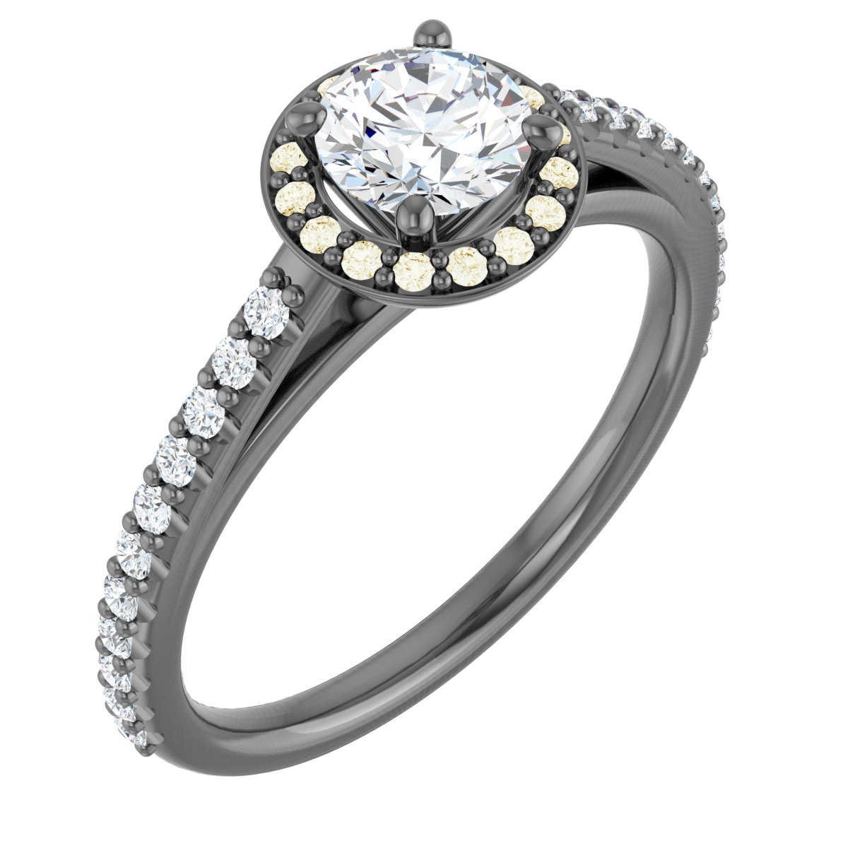 14K Yellow 5 mm Round Forever One Moissanite and .25 CTW Diamond Engagement Ring Ref 13895340