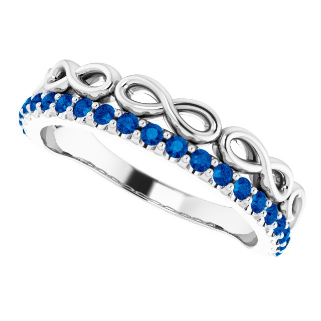 14K White Blue Sapphire Infinity-Inspired Stackable Ring 