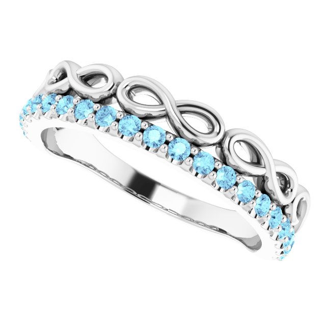 14K White Natural Aquamarine Infinity-Inspired Stackable Ring