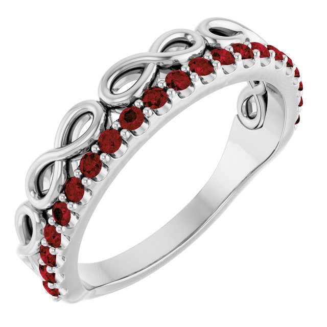 Platinum Natural Mozambique Garnet Infinity-Inspired Stackable Ring