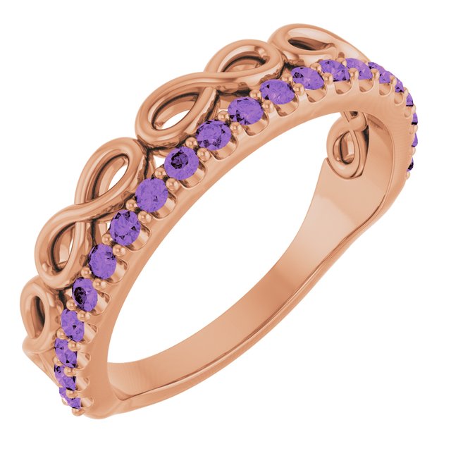 14K Rose Natural Amethyst Infinity-Inspired Stackable Ring