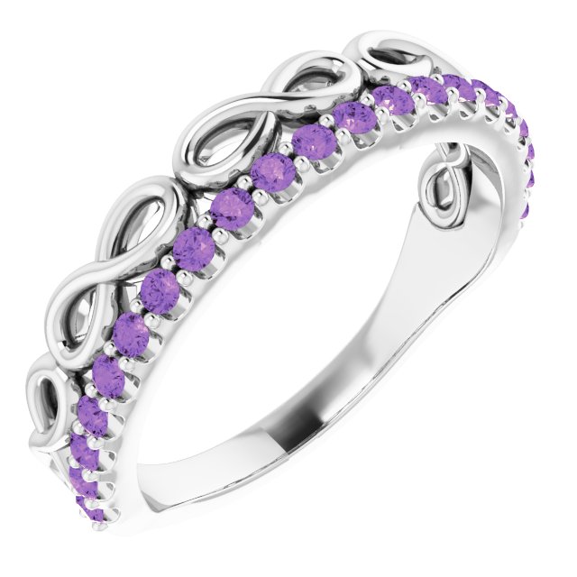14K White Natural Amethyst Infinity-Inspired Stackable Ring
